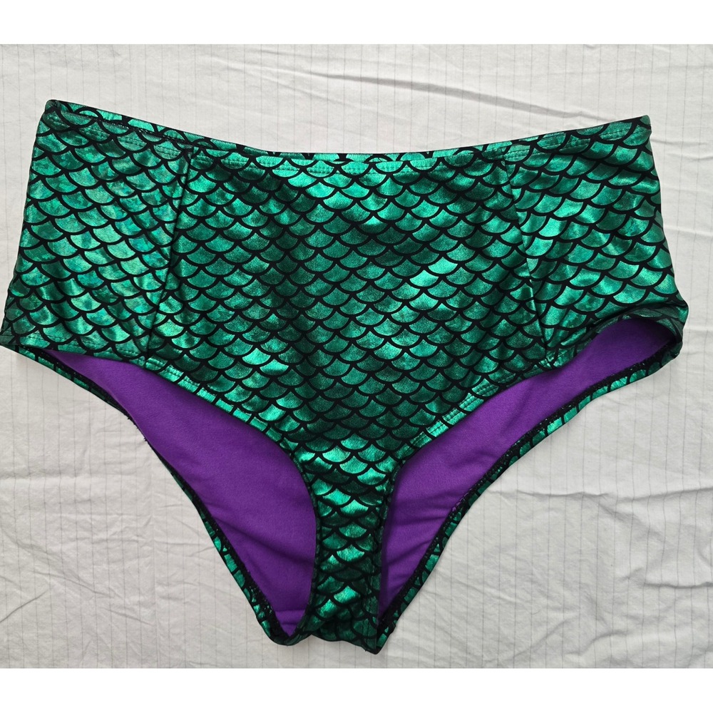 Disney Little Mermaid Metallic Green Scale High Waist Bikini Bottoms Large